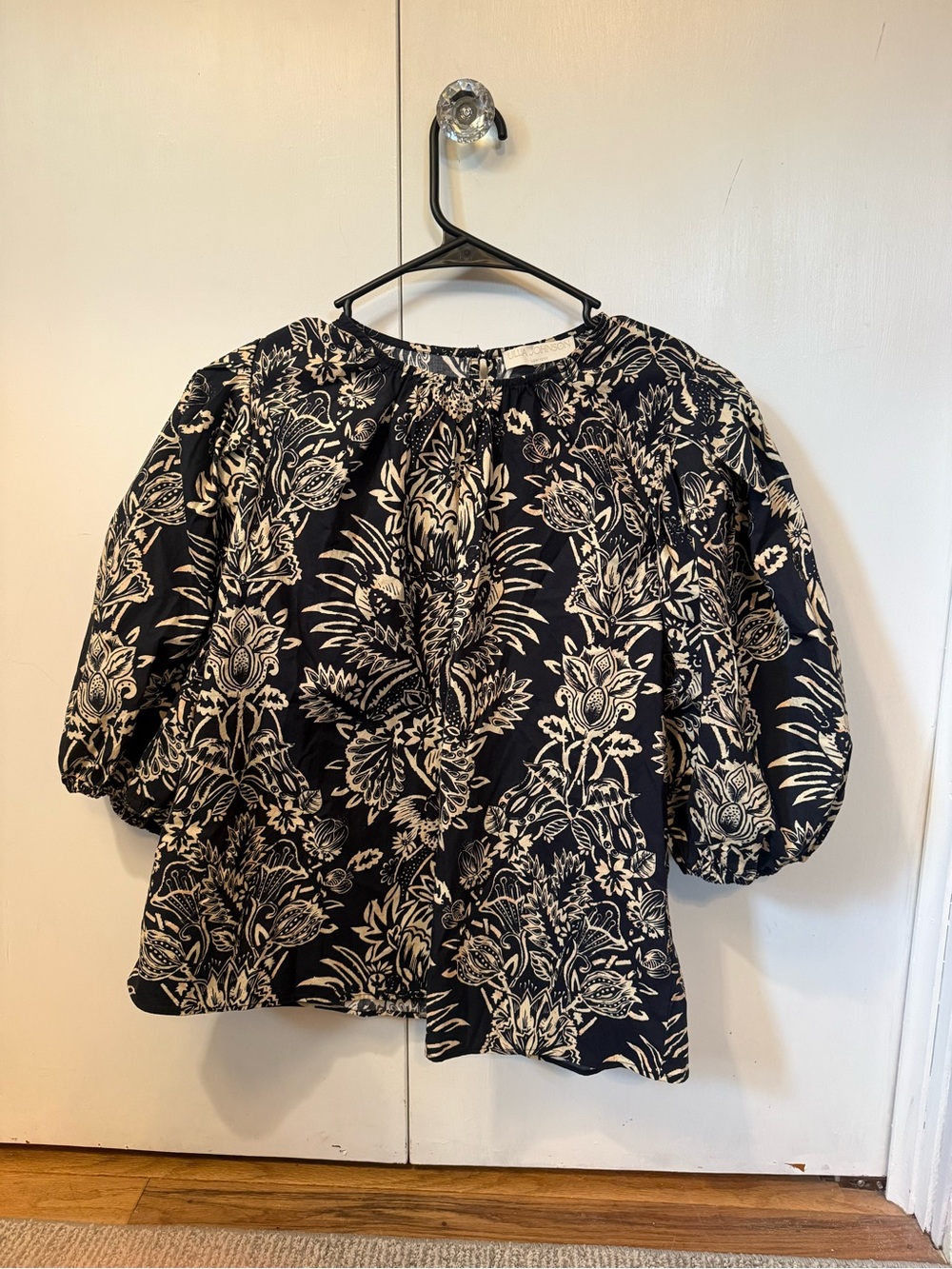 Ulla Johnson Black and White Botanical Puff Sleeve Blouse